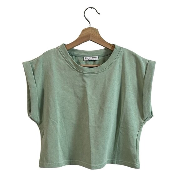 Paper Crane French Terry Crop Sweatshirt Top Size Medium Seafoam Green Boxy - Picture 1 of 6